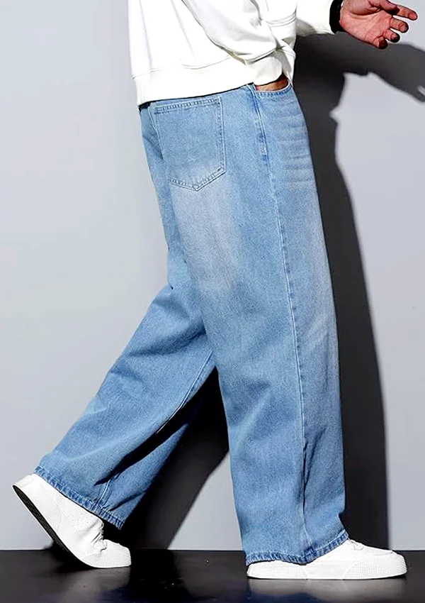 Premium Quality Denim Light Sky Blue Baggy Jeans - Image 2