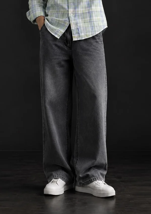 Dirty wash grey denim