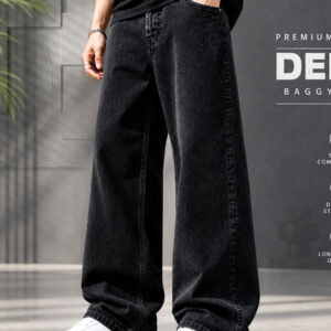 Premium Denim Deep Charcoal Black Semi Baggy